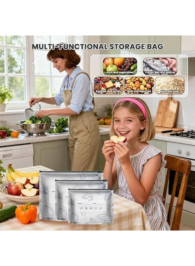 10 أكياس تخزين قابلة لإعادة الاستخدام مصنوعة من رقائق الألومنيوم، قابلة للإغلاق - أكياس تجميد، متينة، مانعة للتسرب وقابلة لإعادة الاستخدام، أكياس بسحاب مفرغ من الهواء مع ملصق وقفل بسحاب للخضراوات والفواكه واللحوم وغيرها - Image 2